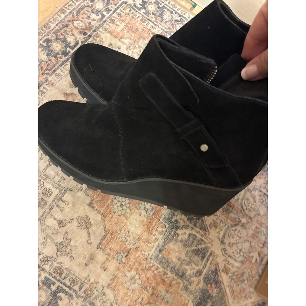 Eileen Fisher Womens Black Suede Wedge Ankle Boots Lug Sole Side Zip Booties
